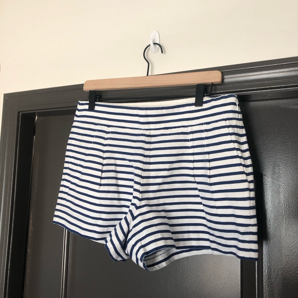 J. Crew Factory white and royal blue cobalt blue cotton/linen dress shorts - Picture 2 of 11